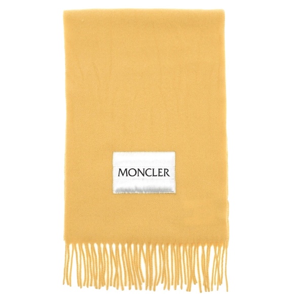 Moncler Logo Scarf 100% Wool Yellow New - Picture 1 of 4